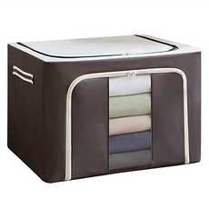 衣物棉被鋼架收納箱 鋼架收納箱 牛津布款 100L, 59.5 x 41.5 x 39.5cm, 咖啡色, 1個