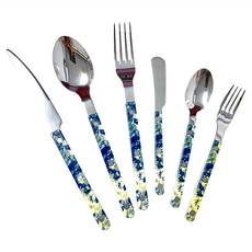 法式不銹鋼復古餐具 Set 430/304不銹鋼, 餐刀 + 餐叉 + 餐勺 + 牛油刀 + 甜品叉 + 茶勺, 大理石藍, 1組