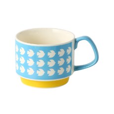 Homely Zakka 日式復古陶瓷掛耳咖啡杯 300ml, 藍白鳥, 1個