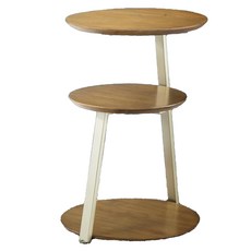 Hampton 漢汀堡 萊頓三層圓茶几, 全實木桌面 鐵製桌腳 牢固安全 桌面可無線充電, 灰褐色 + 香檳色, 1個