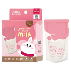US baby 優生 小米兔 3D曲線母乳冷凍袋 60ml, 20個, 1組