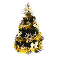 特級黑色松針葉聖誕樹金色系配件50燈LED電池燈四彩光, 黑色+金色