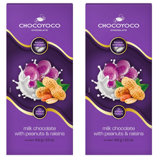 CHOCOYOCO 巧克優 花生葡萄乾夾心巧克力 葡萄果乾與花生脆粒完美搭配, 100g, 2片