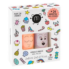 nailmatic KIDS 水漾亮彩指甲油 - 法國製兒童無毒可水洗, 指甲油 8ml*2瓶+指甲貼*1張, 1組
