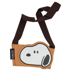 SNOOPY 史努比 皮革造型飲料杯套 13.2 x 8cm 提繩長47cm, 棕色, 1個