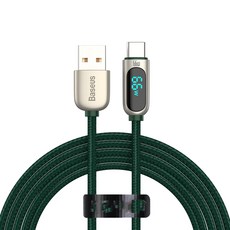 Baseus 倍思 USB to Type-C 數顯快充傳輸線 66W, 2m, 墨綠色, 1條