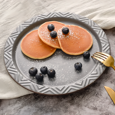 Homely Zakka 北歐現代輕奢風幾何啞光釉陶瓷碗盤餐具 大圓平盤, 灰藍色, 1個