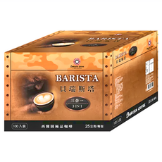 BARISTA COFFEE 西雅圖 貝瑞斯塔三合一 重烘焙 即溶拿鐵, 25g, 100包, 1盒