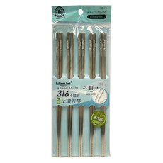 Green Bell 綠貝 316不鏽鋼止滑和風方筷 5雙, 5雙筷子, 銀色, 1組