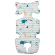 OhBabyLuxury 愛酷寶 透氣兩用款推車坐墊, 條紋藍鯨魚, 1個, 條紋藍鯨魚 白色 + 淺藍色