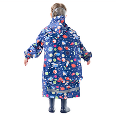 愛北鼻 領口加高兒童雨衣, 深藍滿印太空, L