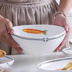 Homely Zakka 陶瓷餐具 6.5吋三角麵碗 創意Lovely fish系列, 白色, 1個