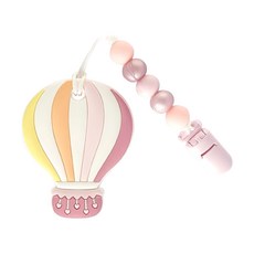 pink and blue 固齒器短版奶嘴鏈組, 安全食品級矽膠 台灣製造, 無奶嘴, 粉色熱氣球, 1組