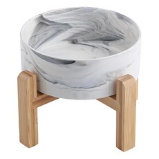 陶瓷寵物碗 加高木架 大理石紋, 大理石灰, 1個