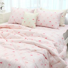 CHOUETTROOM 蜜桃絨薄被 紅鶴印花, 粉色