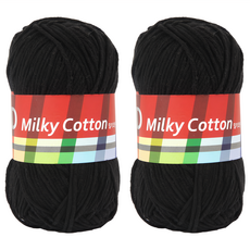 brandyarn Milky Cotton Red系列 棉混紡針織線 Set 黑色 50克 棉60.8% 壓克力39.2%, 2捲