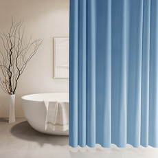 好物良品 仿亞麻莫蘭迪色系防潑水防霉防潮加厚浴簾, 1個, 挪威藍