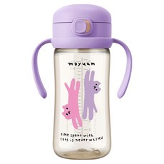 MOYUUM PPSU彈蓋吸管學飲水杯 SOOSOOJIN聯名款, 貓咪夢境 葡萄紫, 270ml, 1組