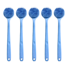矽膠洗澡洗背刷, 38x8x3.5cm, 莫蘭迪藍, 1支, 5支