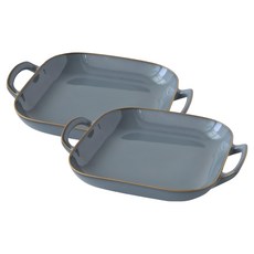 JUST HOME 陶瓷9吋雙耳餐盤2件組 5695-04A, 迷霧藍, 1組