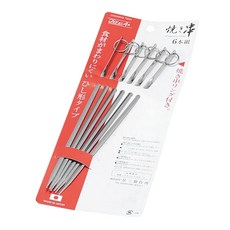 星三製作所 不鏽鋼烤肉串 6本組 帶圓環, 1組, 銀色