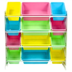 DELSUN 岱森城 木質十二格玩具收納架, 繽紛色彩款/馬卡龍粉, 台灣製造