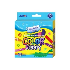 AMOS 阿摩司 Color Buddy 粗字水性彩色筆 可水洗, 10色, 1盒