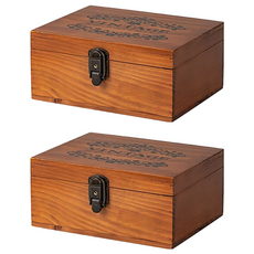 復古實木帶鎖收納盒, 手工打磨 厚實板材, 防塵掀蓋設計, Wood Tone, 2個