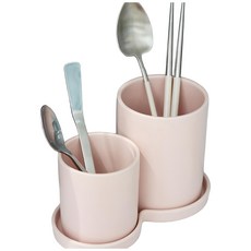 SSUEIM Mariebel系列 陶瓷餐具收納桶3件組, 淡粉色, 1組