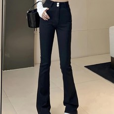 美式雙釦刷舊微喇叭牛仔長褲, M, 黑色, 1個