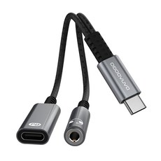 BARABOGO USB Type-C 耳機 PD 30W 快速充電 雙頭轉接器 3.5mm 14.5cm 灰色, A15-1, 1條