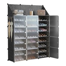 多功能側開式 3列 + 頂部置物架 組合鞋櫃, 黑色, 1個