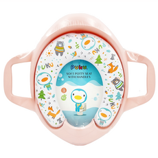 PUKU 藍色企鵝 飛機把手學習便座, 前方加高微凸防噴濺, 兩邊把手方便抓握, 底部防滑設計, 適用於18個月以上兒童, 粉色 款式隨機, 1個