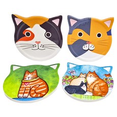 JUST HOME 貓咪造型陶瓷杯墊 4入組, 顏色隨機, 1組