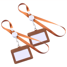 伸縮掛繩證件套2入 PU材質, 10.8 x 7.2cm, 棕色