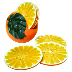 倉町 水果饗宴杯墊套裝 6件套, 橘色, 1組