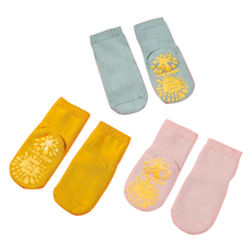 Bebehome 兒童毛圈防滑地板襪 一般款 3雙, 黃色 + 綠色 + 粉色, M(12~14cm)