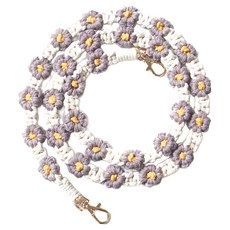 ekax 手工編織花花背帶 棉繩+五金 180mm, 紫色小花, 1條