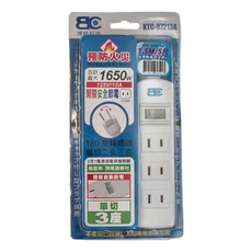 BC 博銓 新安規1開3插座延長線, 1.5M/5尺, 台灣製造, 過載自動斷電, 單切, 180°旋轉插頭, KTC-97213A, 1條