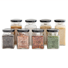 Lifeonly 方形黑蓋醬料玻璃罐, 170毫升 4罐+270毫升 4罐+醬料標籤貼紙 48張, 小*4個+大*4個, 1組