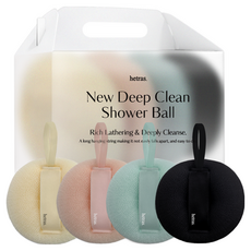 hetras. 深層清潔沐浴球4件組 1盒 奶油色 粉色 藍色 黑色, 4件, 奶油色, 粉色, 藍色, 黑色