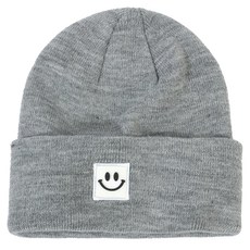兒童韓系時尚針織帽 (兒童S), 經典淺灰笑臉
