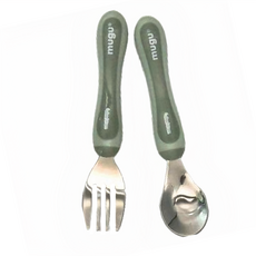 mugu 沐咕寶貝不鏽鋼幼兒湯叉組，304不鏽鋼材質, 綠色小鱷魚, 1組