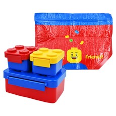 OXFORD 積木造型便當盒組 混色 便當盒 15*9.5*6.8cm*1入+迷你便當盒 7.3*6.7*5cm*2入+保冷袋 紅色*1入, 混色, 1組