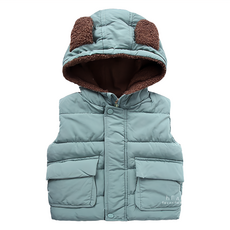 兒童款 秋冬加絨熊耳朵背心外套 聚酯纖維 灰/淺綠/乳白色 90-130碼, 100碼, 淺綠色, 1件