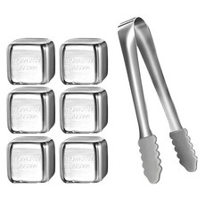 AHOYE 304不鏽鋼冰塊-附不鏽鋼矽膠冰夾, 1組