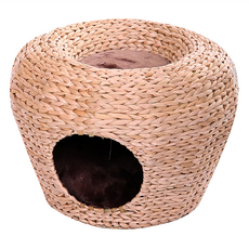 PetPals 蒲草編織2用遊憩屋 環保紙繩編織 上層可休息 下層可當窩 尺寸長46cm x 寬46cm x 高30cm, 棕色, 1個