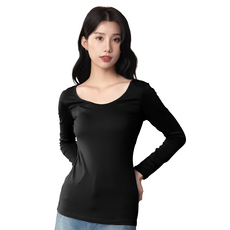 GIAT 吉亞特 女款捍溫吸濕發熱衣 圓領, Made in Taiwan, XL, 墨黑