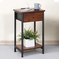 鐵木真 收納側邊桌床頭桌 鐵管 台灣製, 松木紋深木色