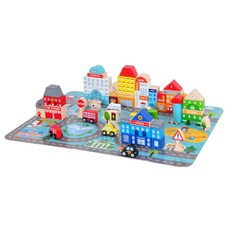 KiKimmy 木製拼圖城市玩具套裝, 80 件, 激發孩子創造力及建構力, 環保性水漆, 1組